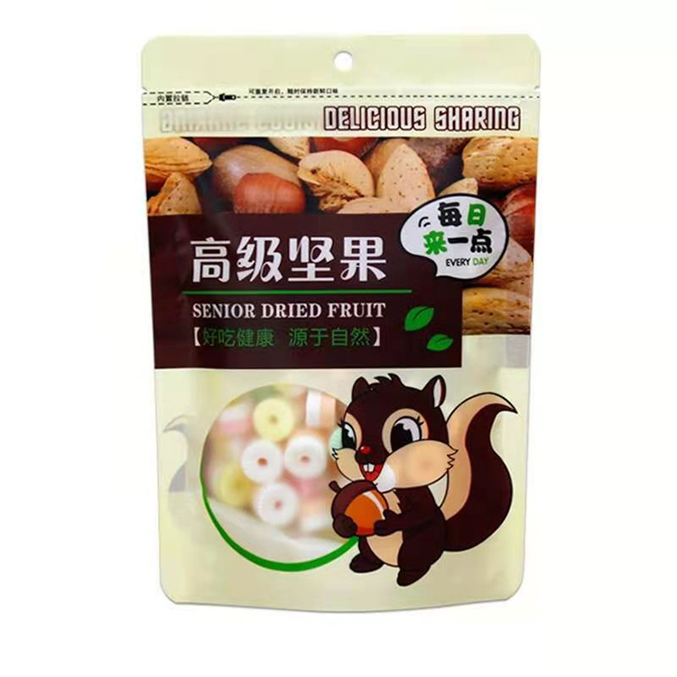 坚果塑料铝食品铝箔设计可生物降解零食Mylar Ziplock袋杏仁槟榔棒棒糖包装袋