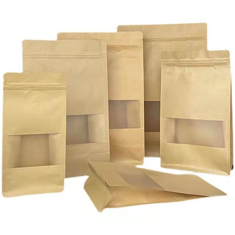 最畅销的食品包装袋棕色牛皮纸袋带透明窗口拉链锁站袋清醒底包装袋