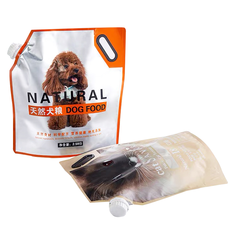 铝箔架竖立喷口袋定制徽标印刷销售优秀便携式定制宠物食品袋